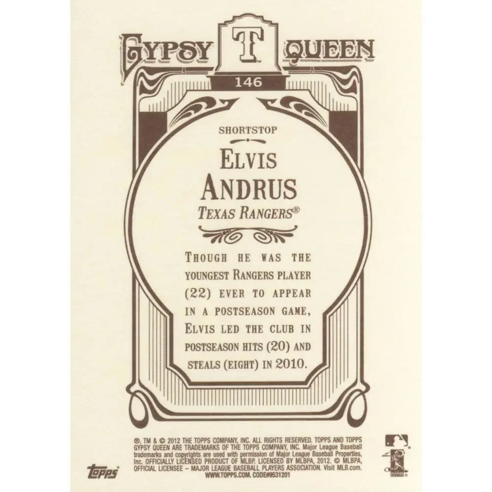 2012 Topps Gypsy Queen Elvis Andrus # 146 Texas Rangers